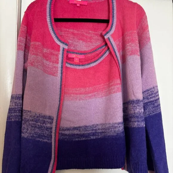Lilly Pulitzer Purple / Pink Twin Sweater Set L EUC - Picture 1 of 2